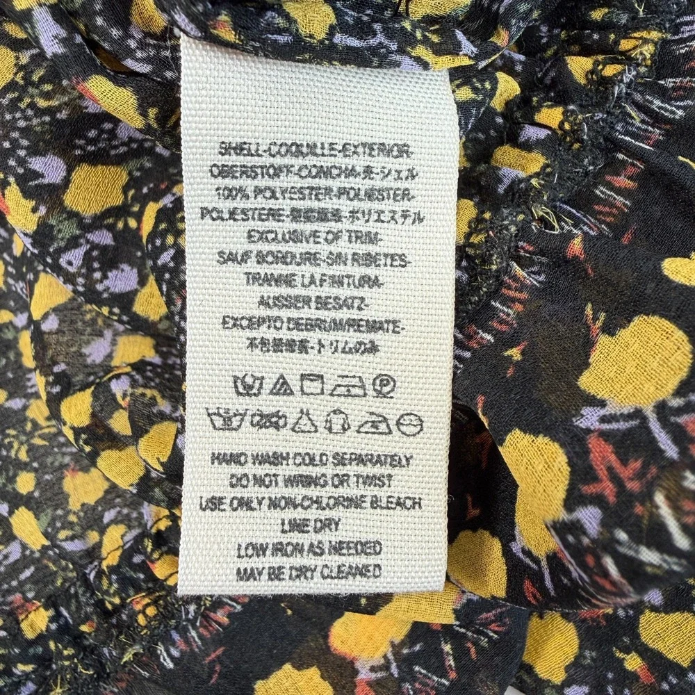 Free People Womens Sheer Floral Beaded Peplum Top Sz M Black Yellow Boho Cottage